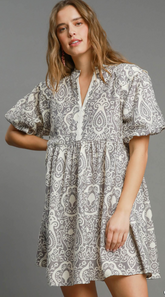 Abstract Print High Neck Dress