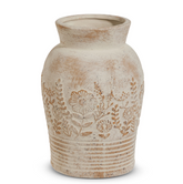 9" Whitewash Floral Embossed Vase