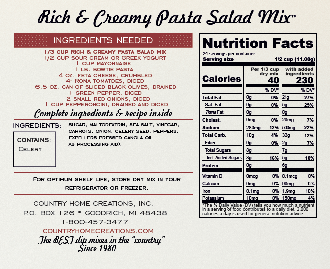 Artisan Kitchen- Rich & Creamy Pasta Salad Mix NEW RELEASE