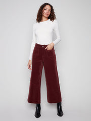 Cropped Patch Pocket Flare Corduroy Pants- Cabernet