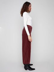 Cropped Patch Pocket Flare Corduroy Pants- Cabernet