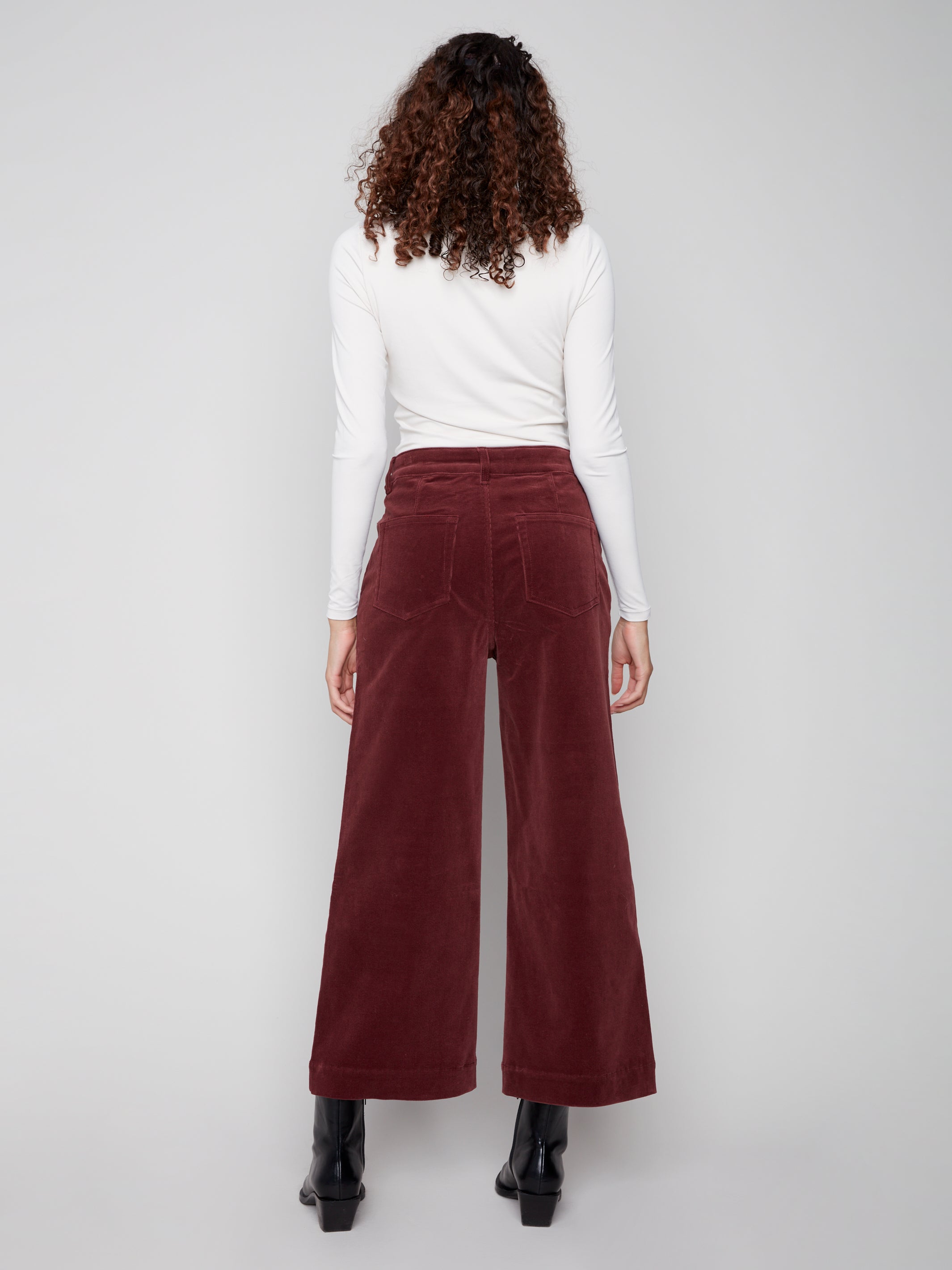 Cropped Patch Pocket Flare Corduroy Pants- Cabernet