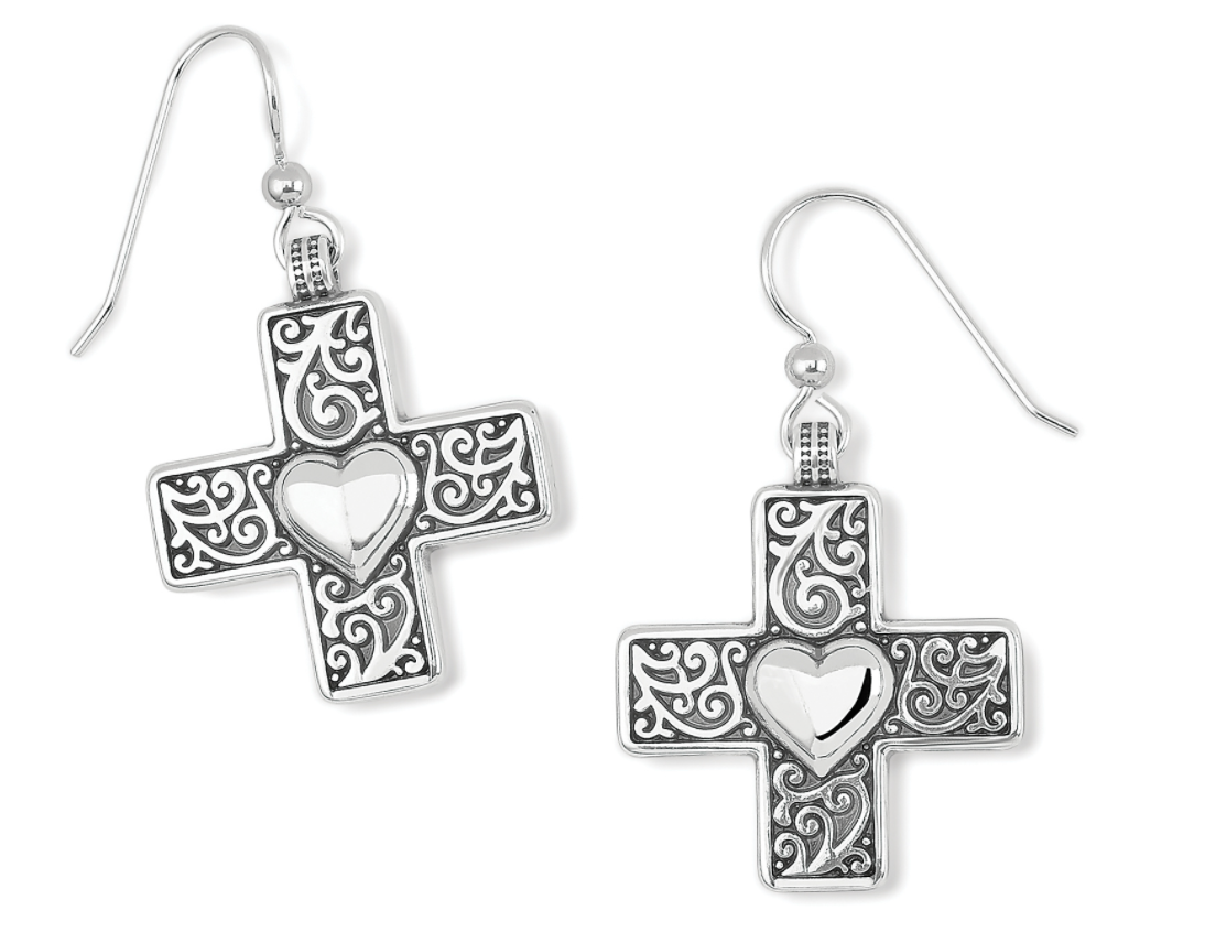 Carlotta Heart Cross French Wire Earrings