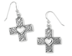 Carlotta Heart Cross French Wire Earrings