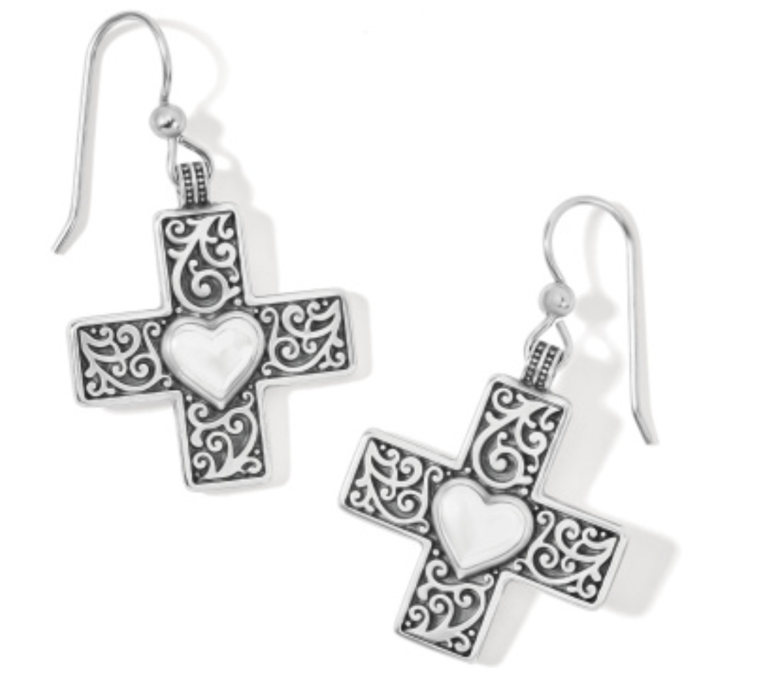 Carlotta Heart Cross French Wire Earrings