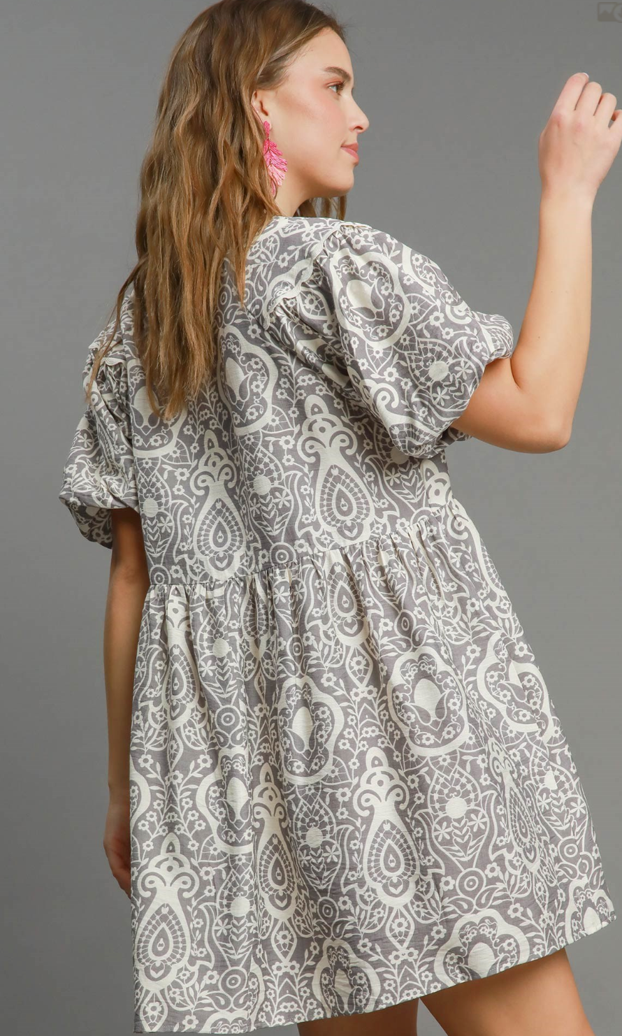 Abstract Print High Neck Dress