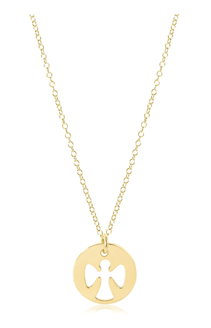 16" Necklace Gold - Guardian Angel Gold Disc