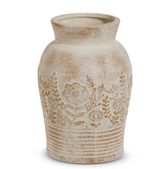 9" Whitewash Floral Embossed Vase