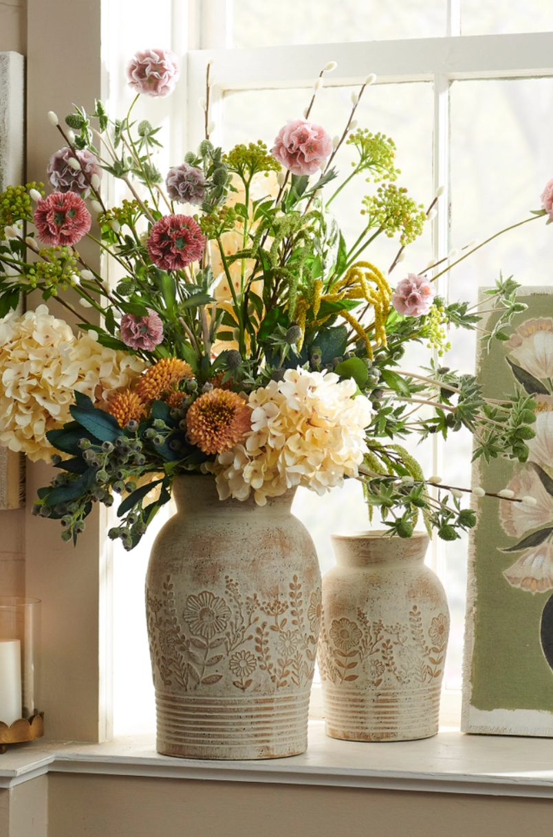 12" Whitewash Floral Embossed Vase