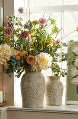 12" Whitewash Floral Embossed Vase