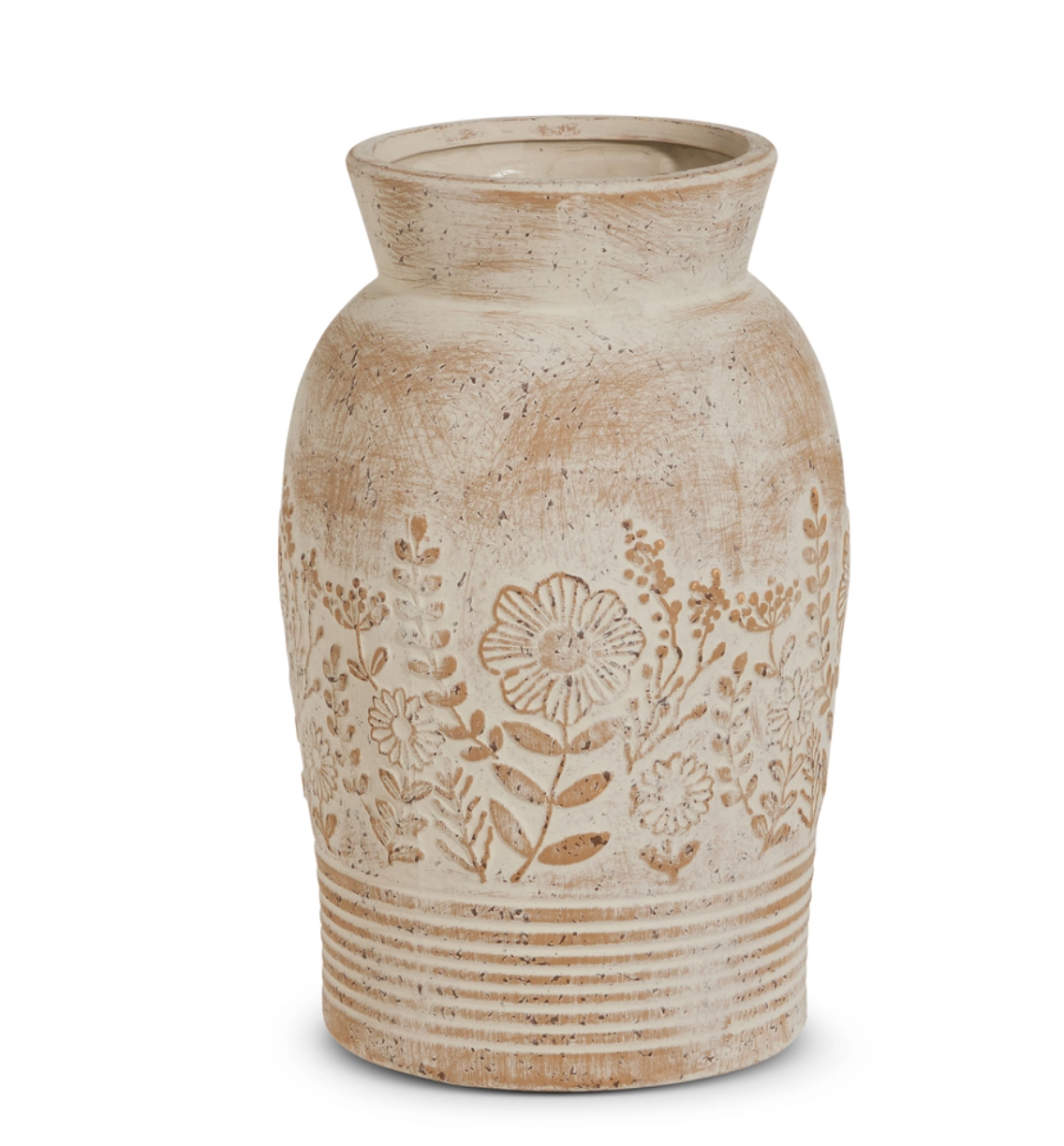 12" Whitewash Floral Embossed Vase