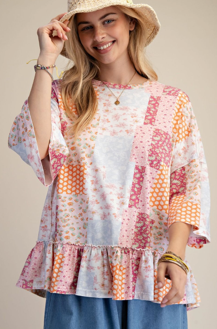 Boho Mosaic Peplum Blouse