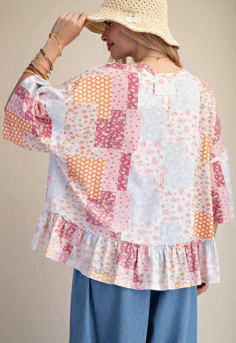 Boho Mosaic Peplum Blouse