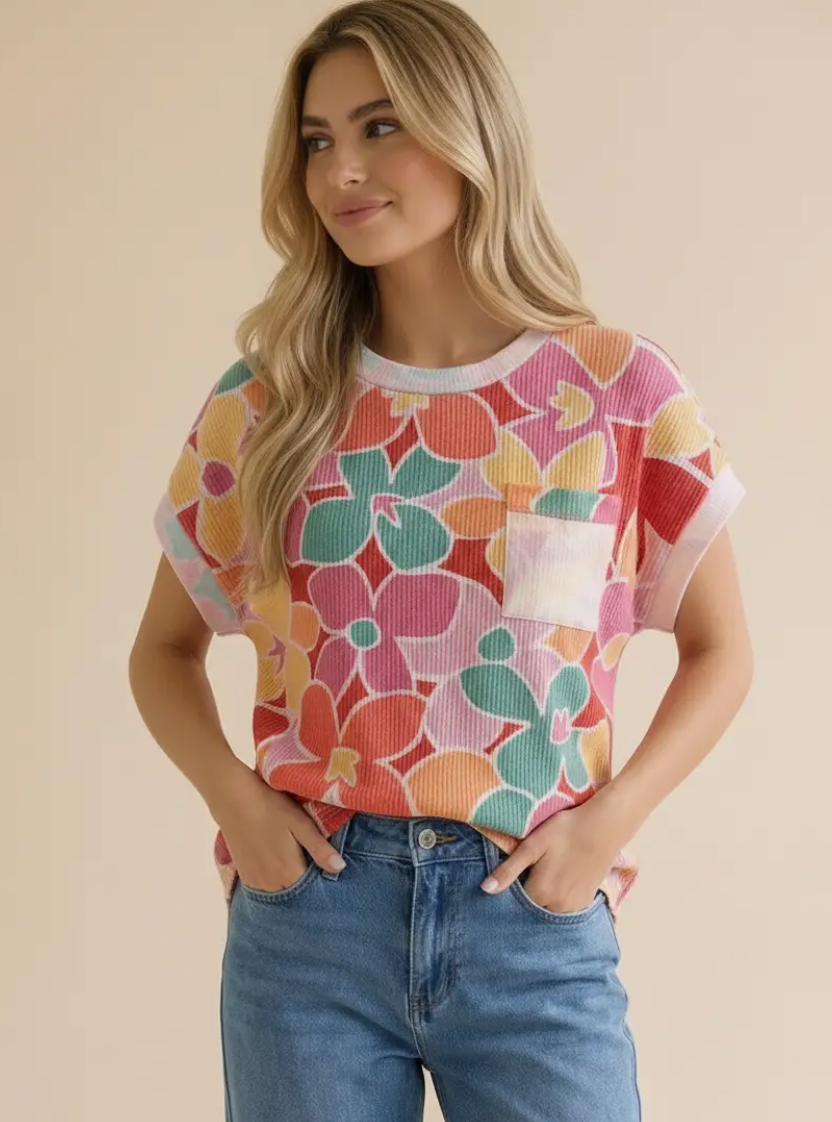 Bloom & Bright Floral Rib Knit Top