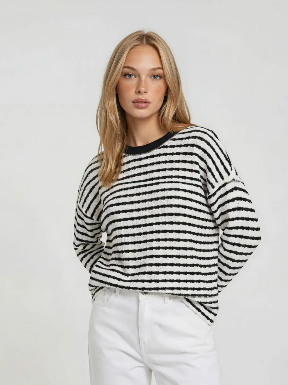 Crew Neck Long Sleeve Stripe Top