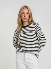 Crew Neck Long Sleeve Stripe Top