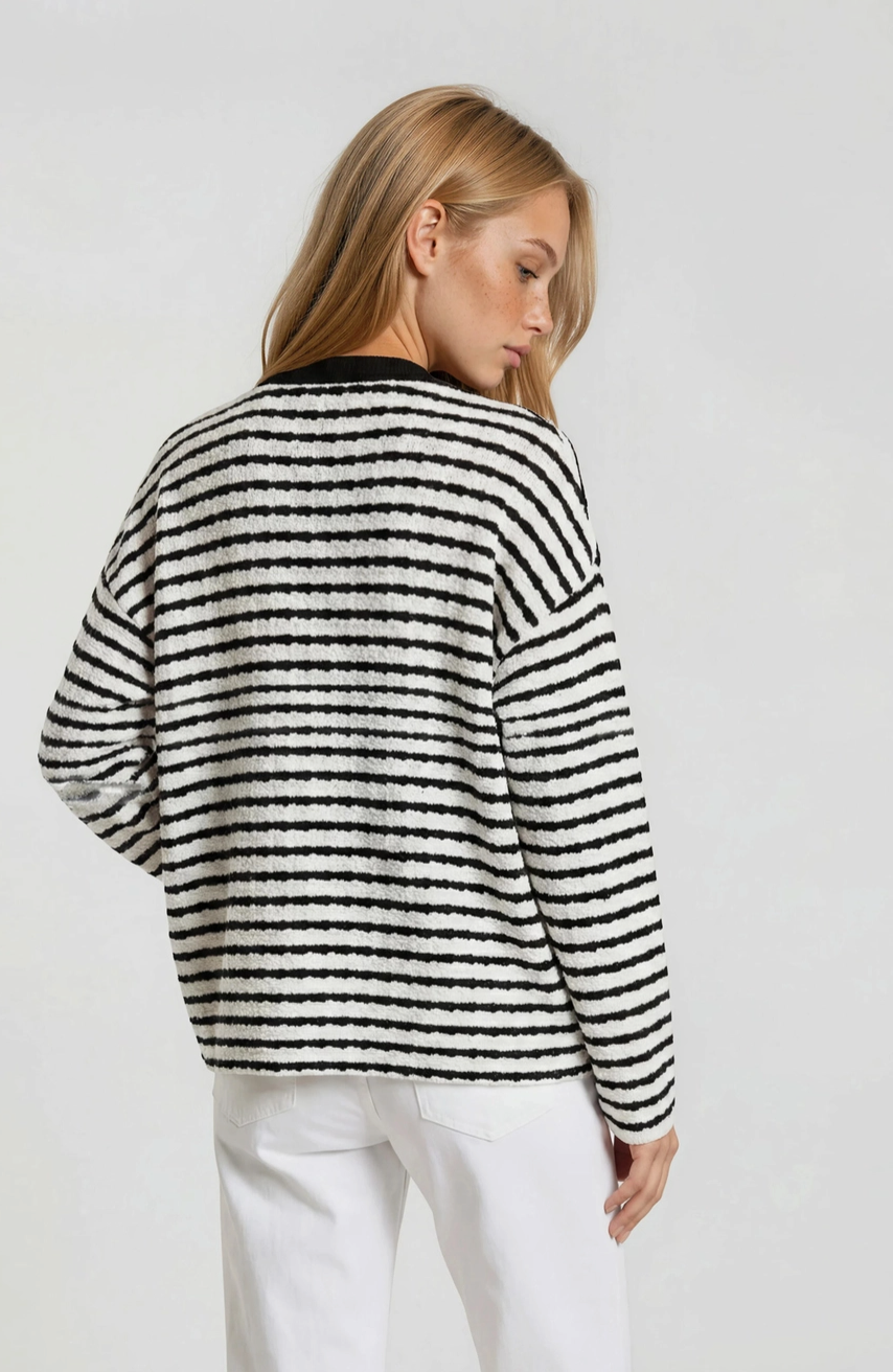 Crew Neck Long Sleeve Stripe Top