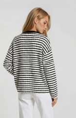 Crew Neck Long Sleeve Stripe Top