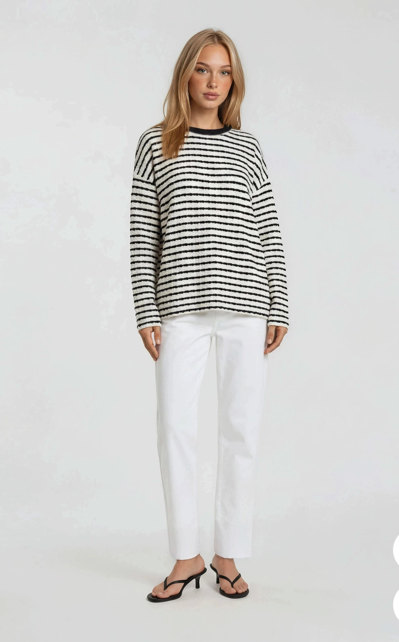 Crew Neck Long Sleeve Stripe Top