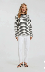 Crew Neck Long Sleeve Stripe Top