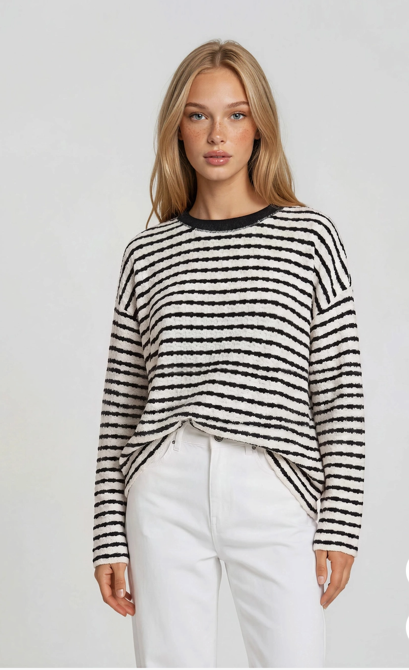 Crew Neck Long Sleeve Stripe Top