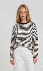 Crew Neck Long Sleeve Stripe Top