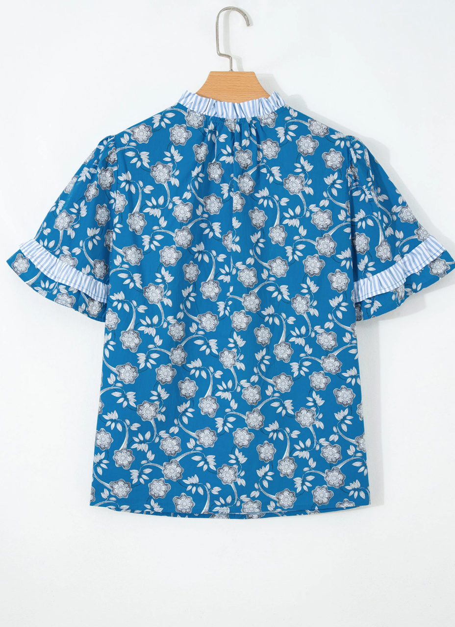 Blue Floral Button Blouse