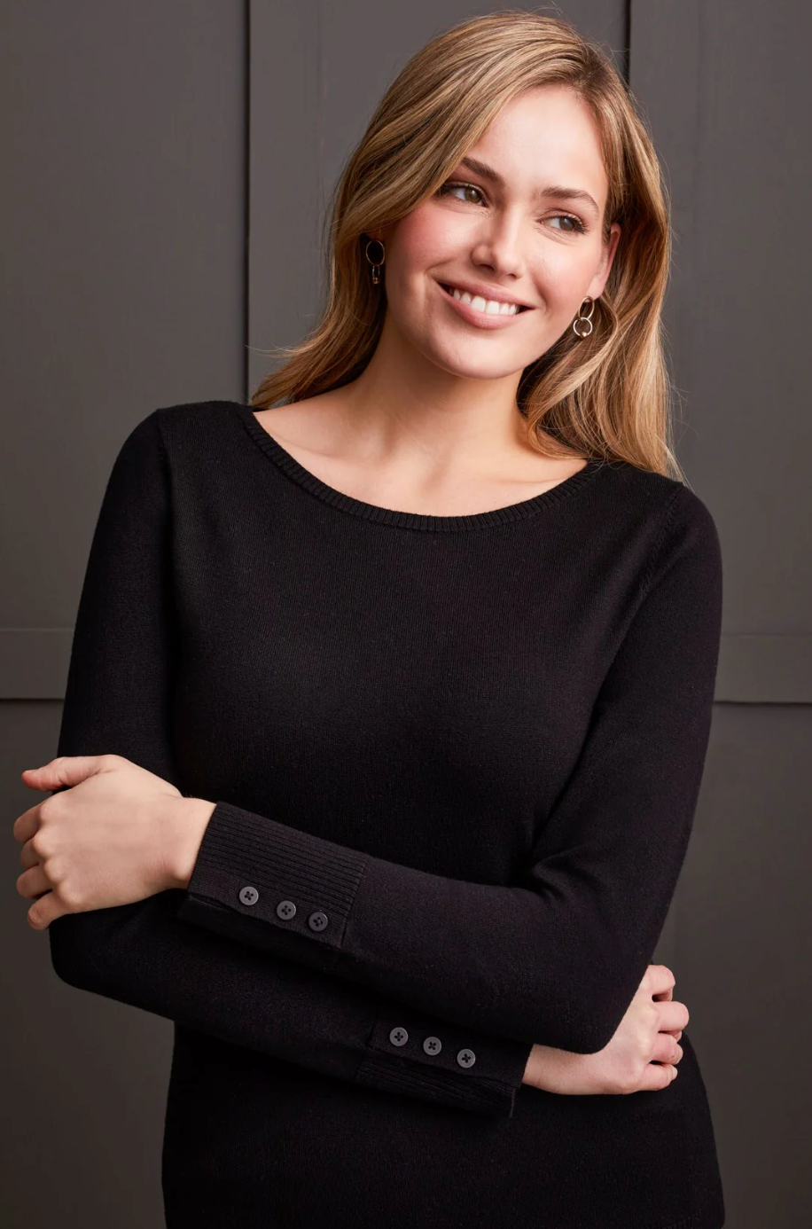 Boat Neck Sweater w/ Button Sleeve