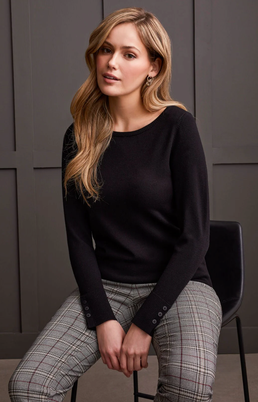 Boat Neck Sweater w/ Button Sleeve
