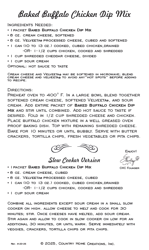 Artisan Kitchen- Baked Buffalo Chicken Dip Mix